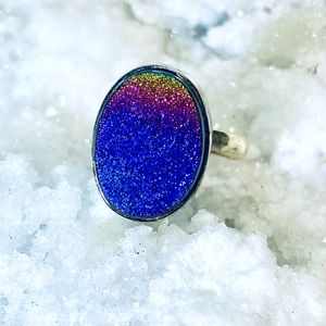 Sterling Silver Titanium Druzy Ring Sz 8